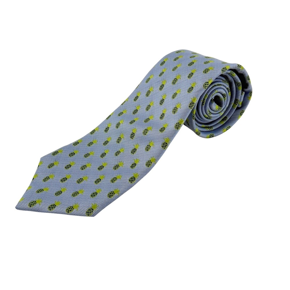 Lauren Ralph Lauren Mens Blue Silk Pineapple Print Necktie Hand Made 3.25